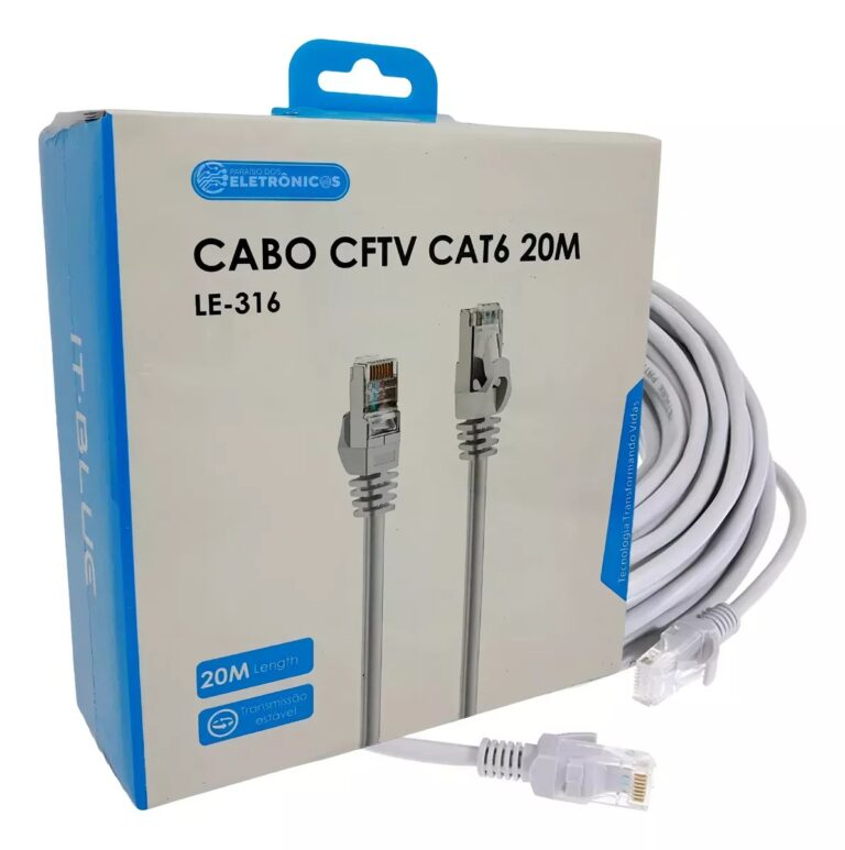 Cabo de Rede Cat6 20 Metros It Blue Le-316 - Ideal para CFTV e Conexão de Internet