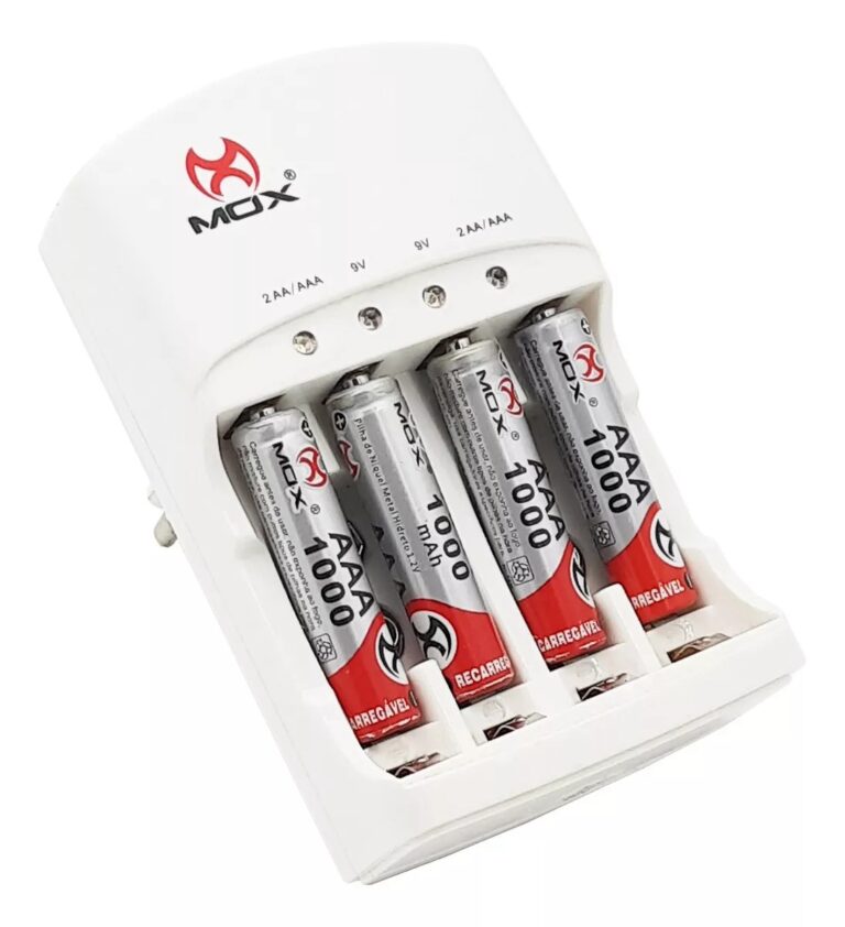 Carregador De Pilhas Com 4 Pilhas Aaa Palito Mo-Cp52 Mox Bateria 1000mah