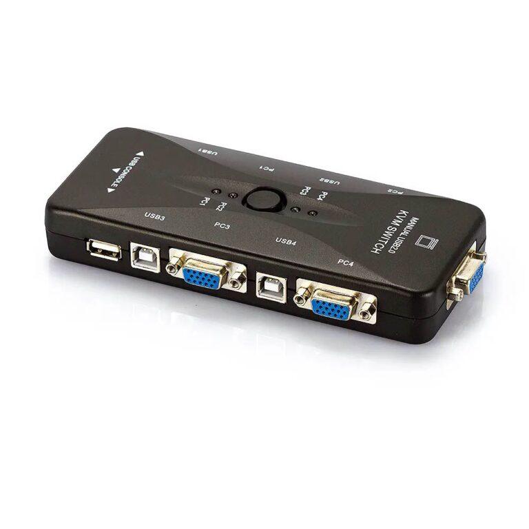 Chaveador KVM 4 Portas - Liga 4 PCs em 1 Monitor