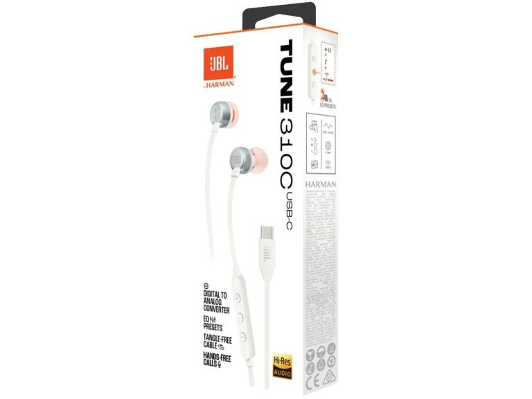 Fone de Ouvido JBL Tune 310C Intra-auricular - Branco - Som Poderoso e Conforto Ideal