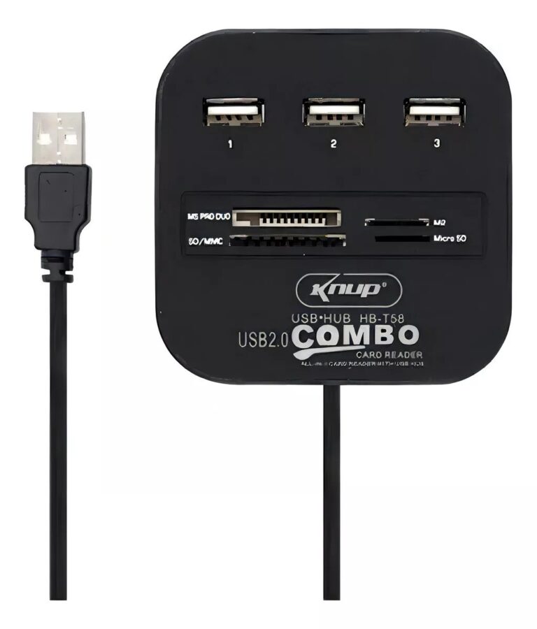 HUB USB 3 em 1 Knup KP-HB T58 - Portas USB e Leitor de Cartão em Um Só Dispositivo