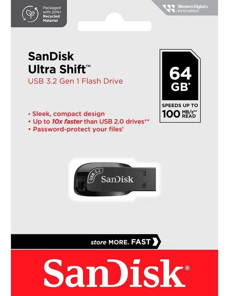 Pendrive Sandisk 64GB Ultra Shift USB 3.2 Preto Pendrive Sandisk 64GB Ultra Shift USB 3.2 Preto