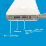 Carregador Portátil Power Bank 20.000mAh - Com 3 Cabos USB, iOS e Tipo-C, Modelo Gold BTE-02 - Imagem 2