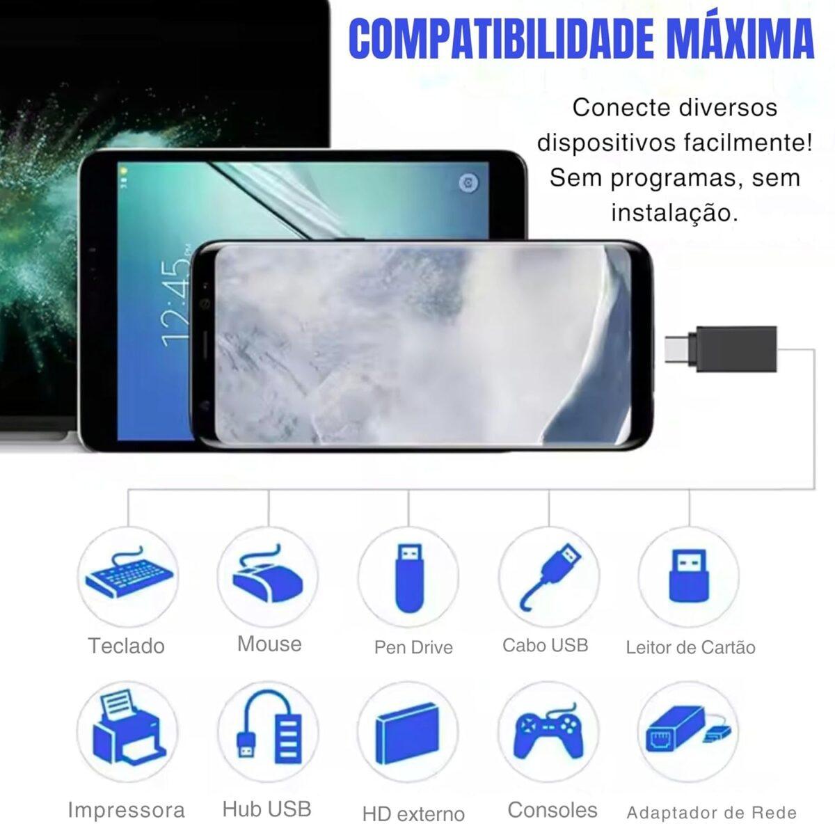 Adaptador USB Tipo C para USB 3.0 Tipo A Fêmea, Conecte Teclados, Mouses, Pen Drives, HDs, SSDs e Controles no MacBook e PC, iPhones, Galaxy S24, PS5, Xbox, Tablets e Notebooks...