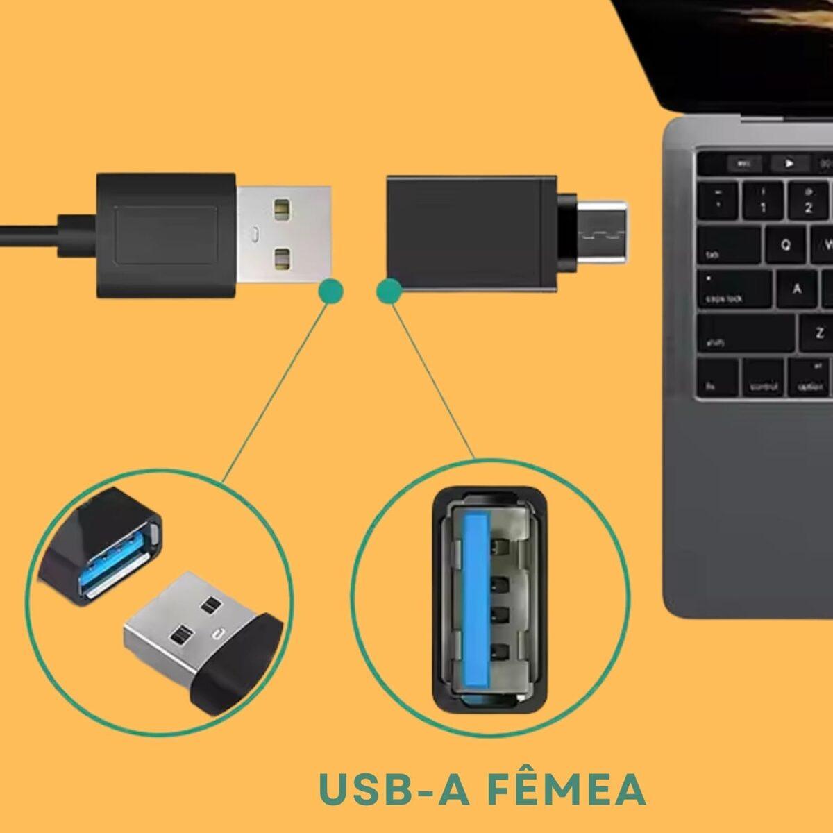 Adaptador USB Tipo C para USB 3.0 Tipo A Fêmea, Conecte Teclados, Mouses, Pen Drives, HDs, SSDs e Controles no MacBook e PC, iPhones, Galaxy S24, PS5, Xbox, Tablets e Notebooks...