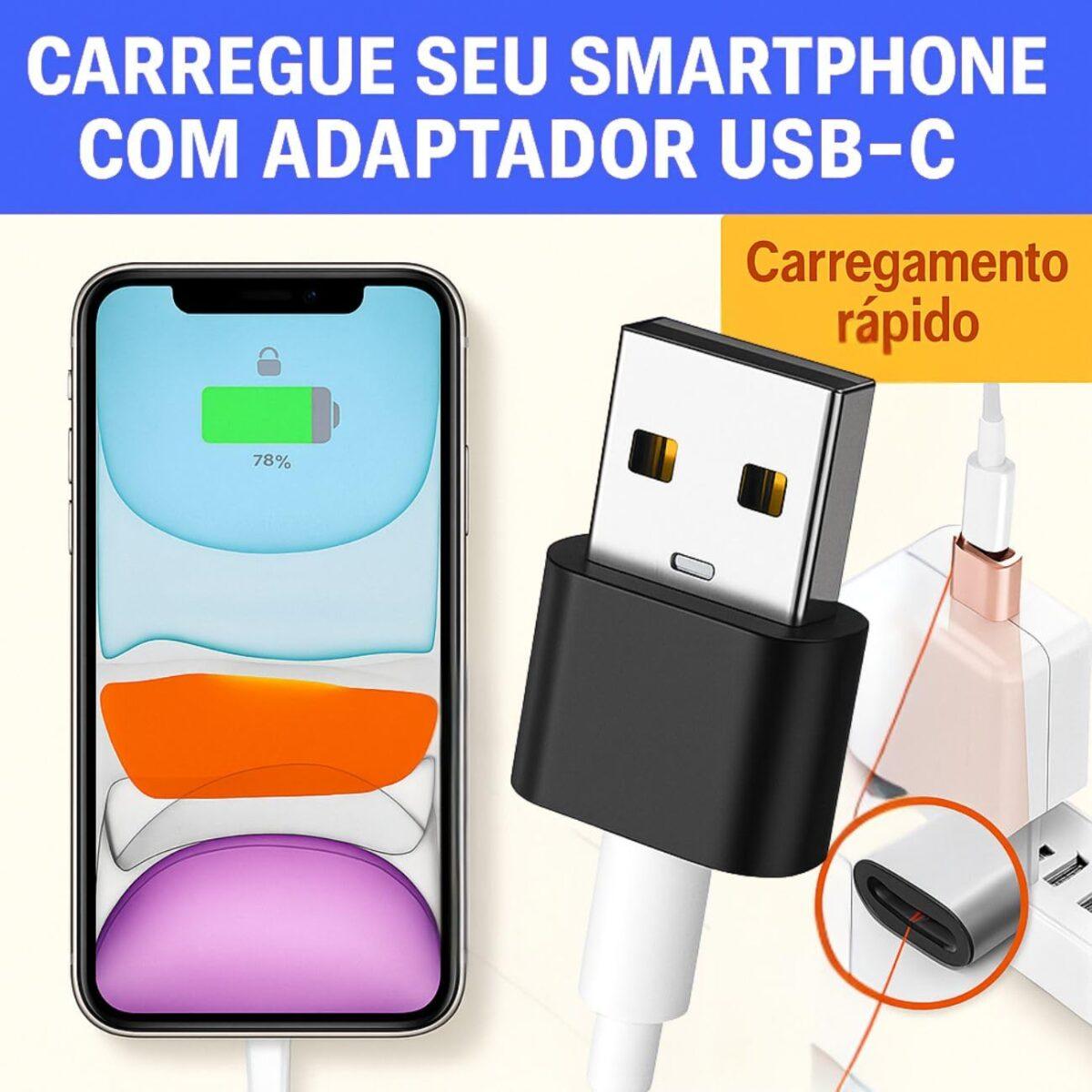 Adaptador USB Tipo C para USB Comum (Tipo A), Carregamento Rápido 30W, OTG Plug, Compatível com iPhone 11 12 13 14 15 16 17 Pro Max, Android, Carro, Power Bank, Transferência de...