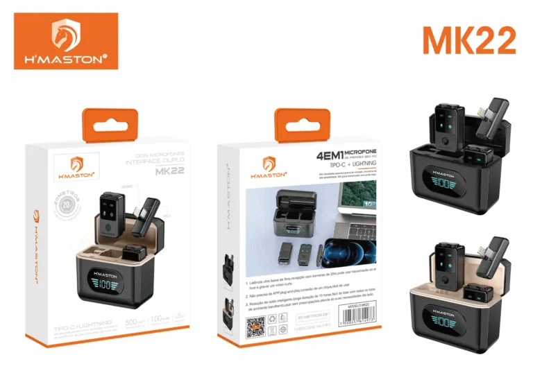 HMaston MK22 Microfone de Lapela Sem Fio – Captação Clara e Bateria de Longa Duração - H'MASTON