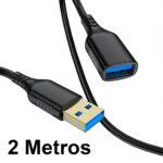 Extensor USB 3.0 com 2 METROS, cabo de extensão USB 3.0 macho para fêmea Cabo USB Transferência de dados de alta velocidade compatível com webcam, gamepad, unidade flash, hd...