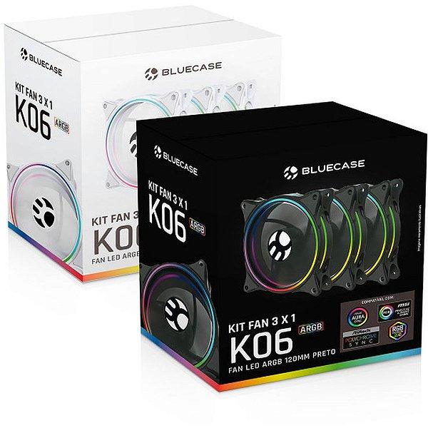 Kit 3 FANS Controlável K06ARGB LED ARGB 120MM Bluecase K06ARGB