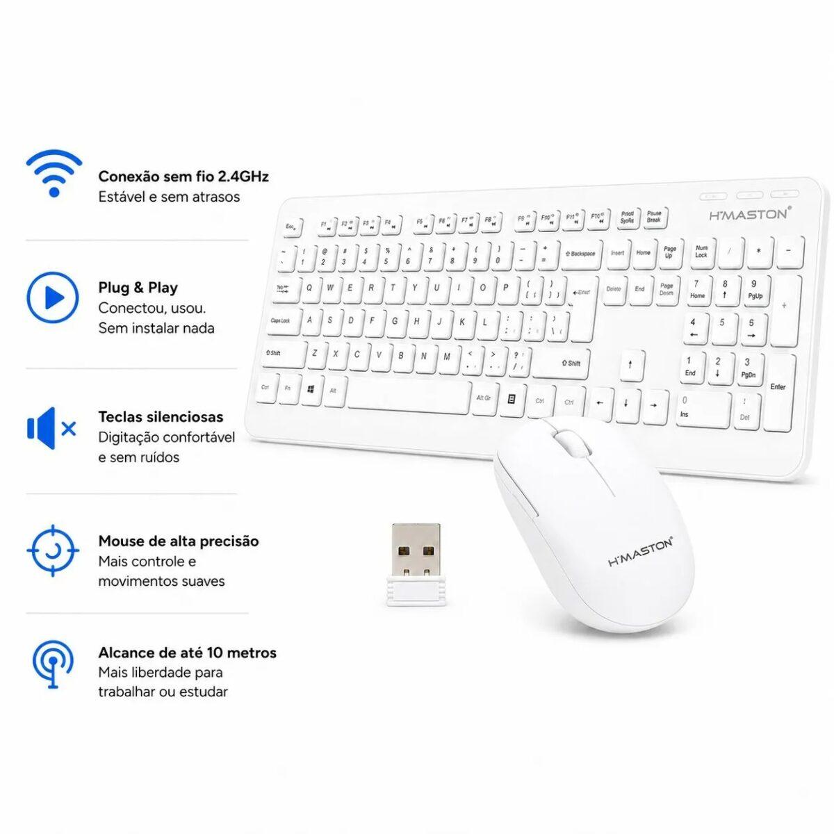 Kit Teclado Sem Fio H'Maston JP-108 com Mouse - Imagem 3
